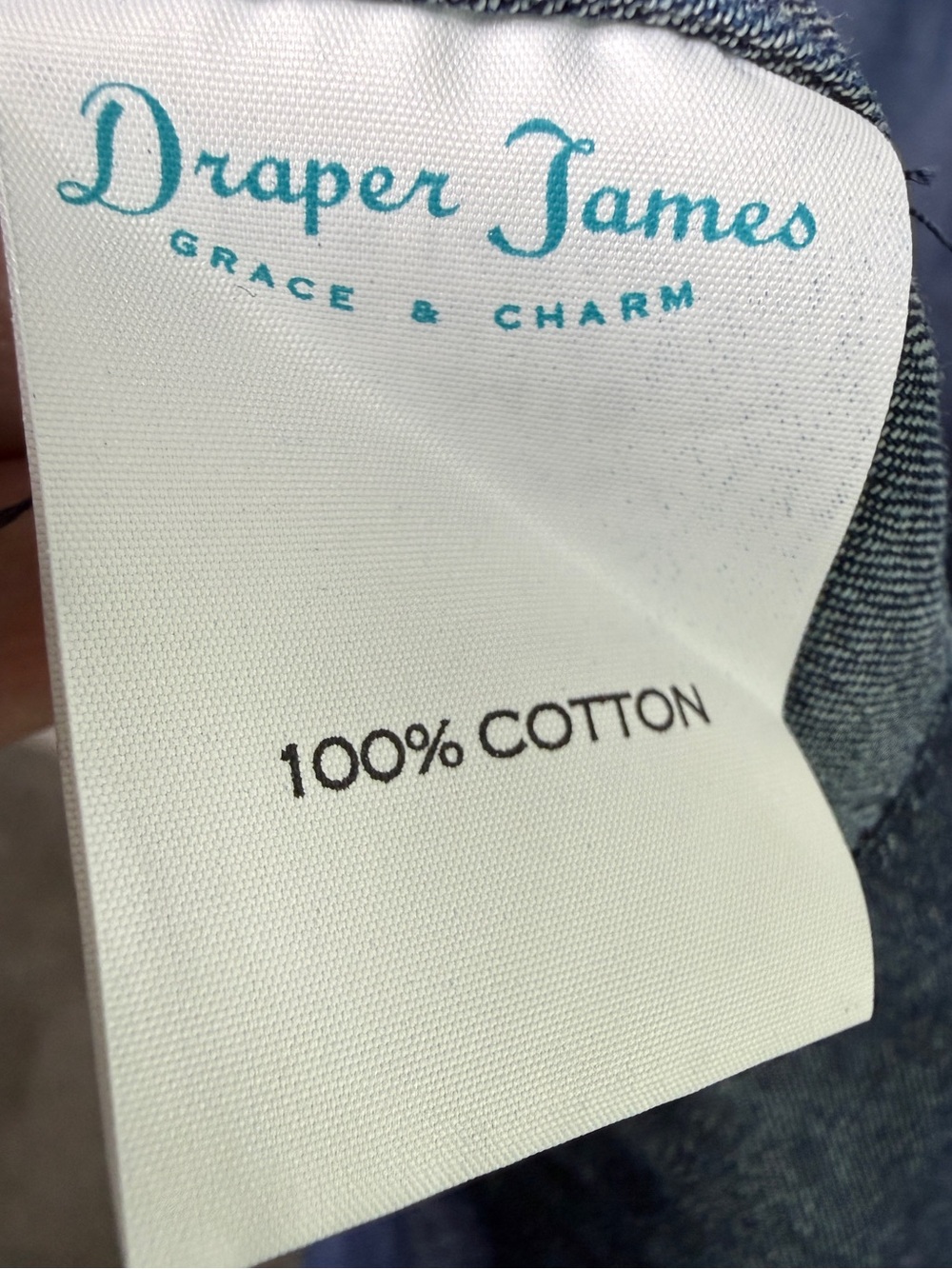 Draper James Chambray Ruffle Bell Sleeve Shift Dress Dark Wash Denim Sz 12 - Picture 8 of 9